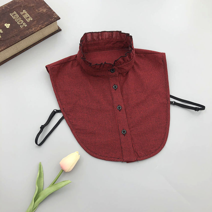 빨간색 체크 스탠드 칼라