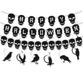万圣节快乐HAPPY HALLOWEEN骷髅拉旗拉花乌鸦螺旋挂饰批发定制