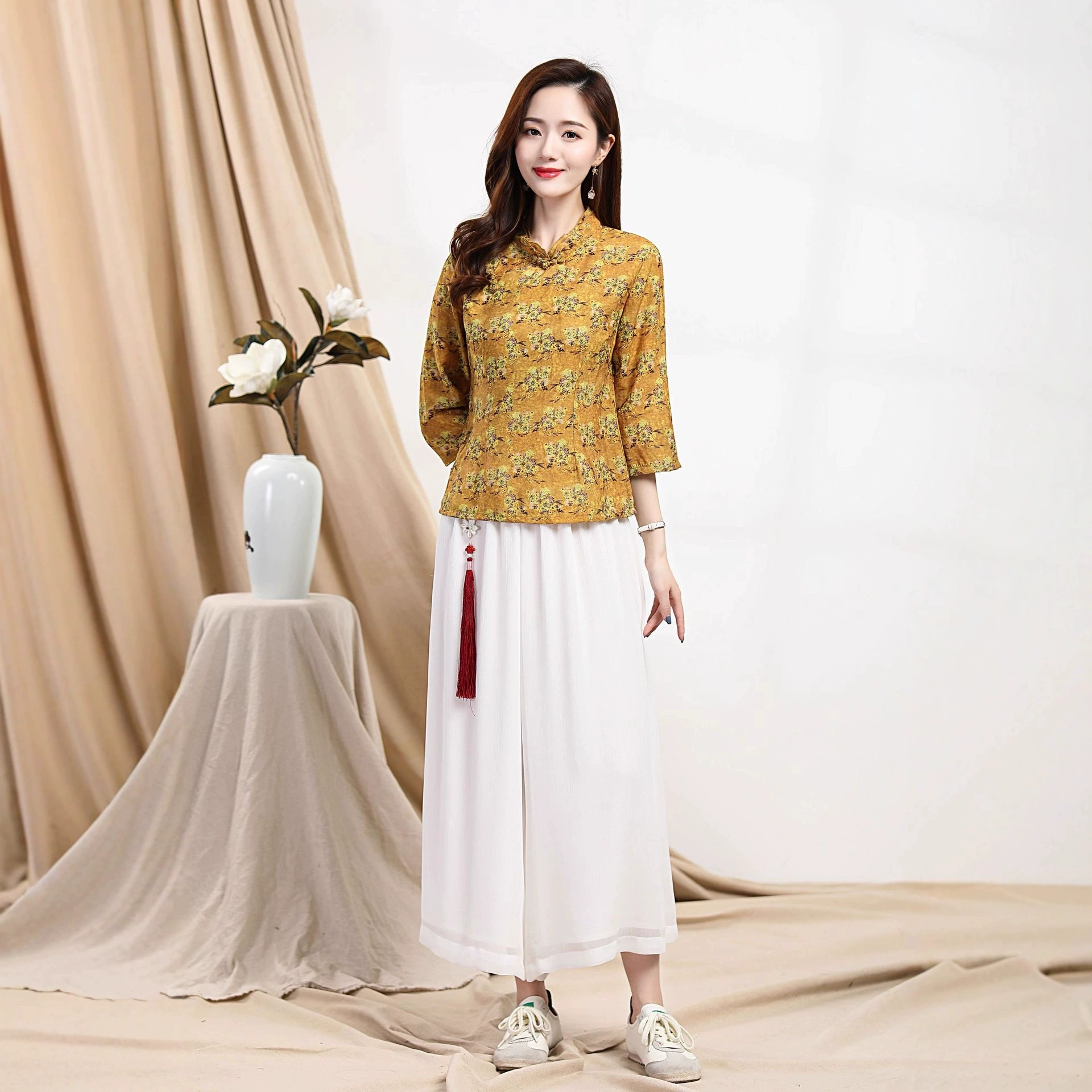 Женский топ с короткими рукавами Hanfu Junior, из хлопка и льна 2829, облегающий короткий топ с короткими рукавами, для лета