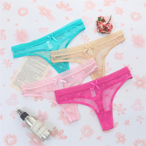 Ultra-thin breathable cute girl-style T-shaped underwear with mesh striped lace for women, sexy lingerie sold directly from the source