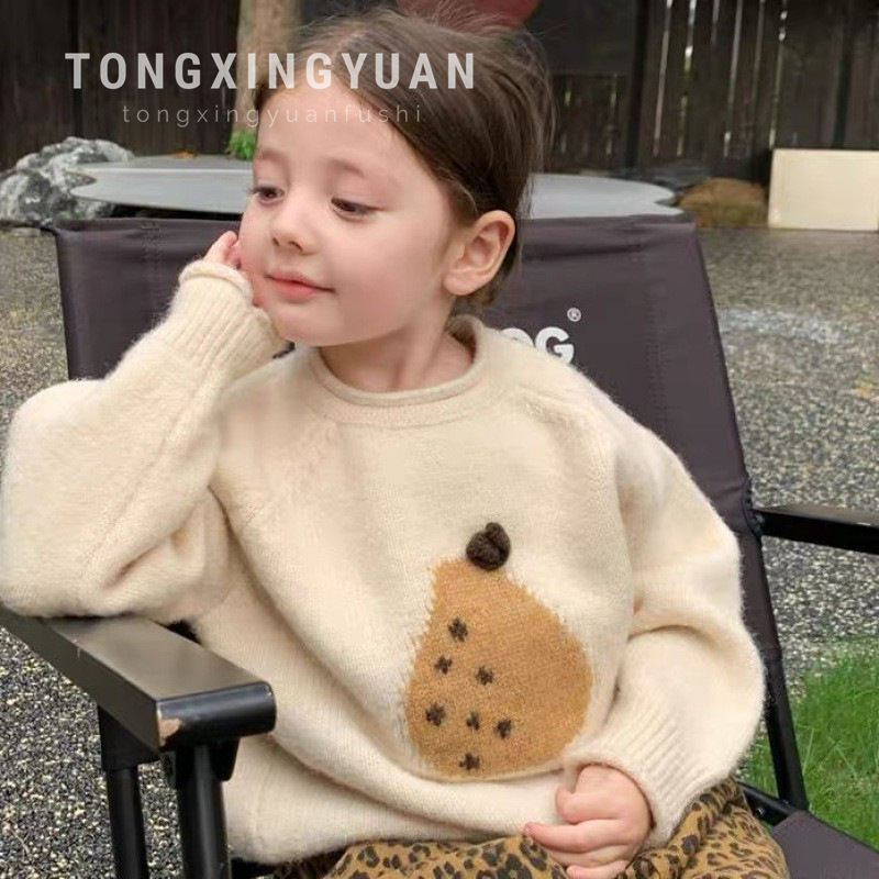 Girls Sweater 2025 Autumn and Winter New Style Western Style Baby Girl Korean Style Children's Round Neck Jacquard Knitted Sweater