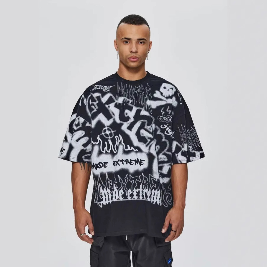 2025 transfronterizo impresión completa camiseta de mangas cortas varón suelta camiseta de pareja europea y americana