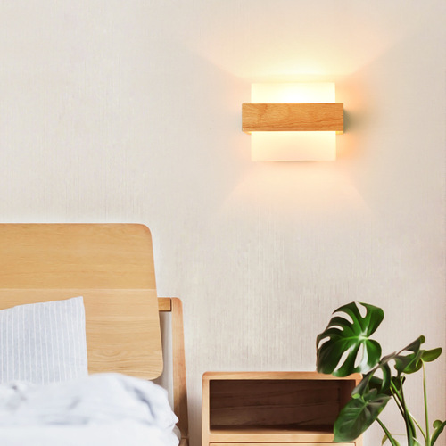 壁灯床头楼梯过道走廊卧室智能客厅北欧日式实木原木LED声控灯具