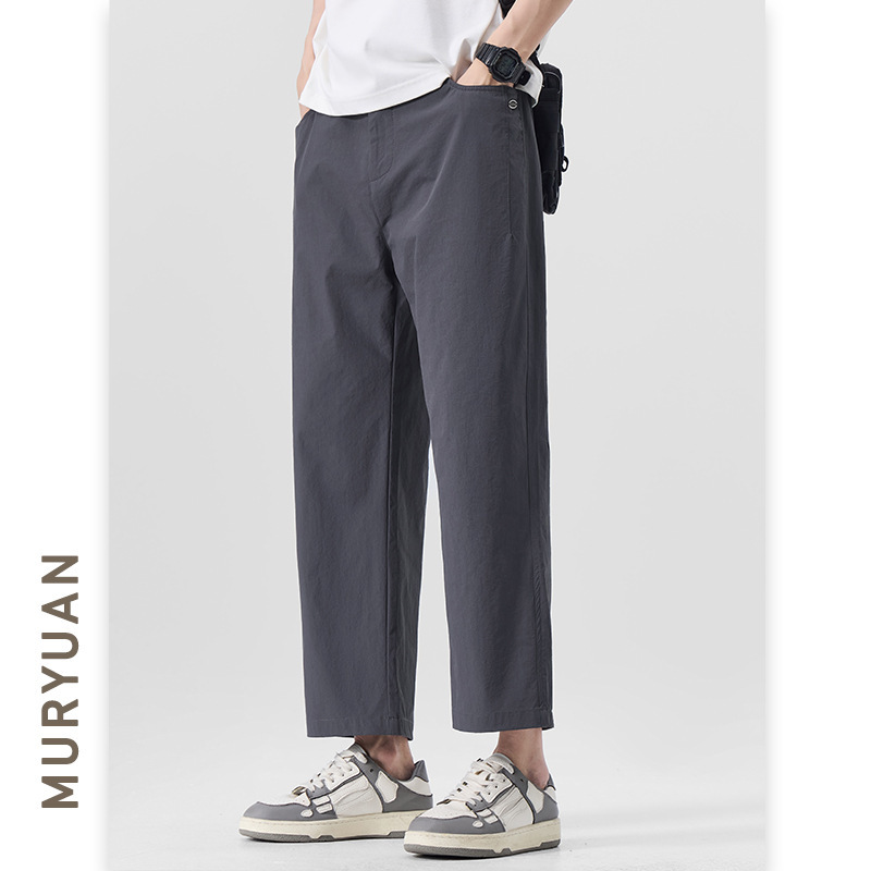 Muyuan Men's Thin Nylon Ice Silk Nine-Point Pants Men's Commuting Mid-Waist Loose Straight Version Cool Feeling Nine-Point Casual Pants