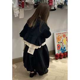 女童韩系套装春秋新款洋气儿童白色恤黑色外套灯笼裤三件2026新款