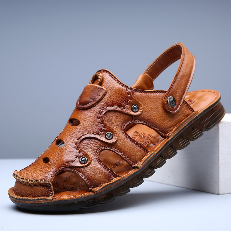 First-Layer Cowhide Toe-Toe Sandals for Men, Summer Non-Slip and Wear-Resistant Beach Shoes, Men's Genuine Leather Dad Sandals for Outdoor Wear First-Layer Cowhide Toe-Toe Sandals for Men, Summer Non-Slip and Wear-Resistant Beach Shoes, Men's Genuine Leather Dad Sandals for Outdoor Wear