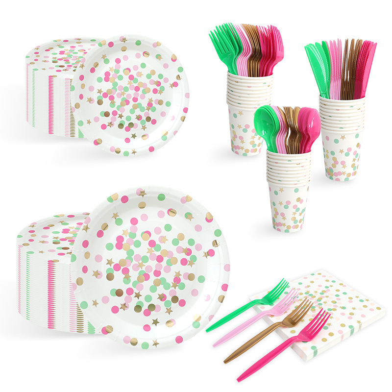 Amazon in stock Paper Tray Paper Cup Package Party Plate Birthday Party Banquet Outdoor Dinner Tableware suit