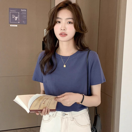 Summer Minimalist Shoulder Strap Short Sleeve 2025 Spring and Autumn Innerwear Crew Neck Versatile Solid Color Women's T-Shirt Top Trend