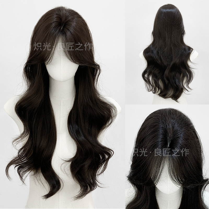Blazing wig full head cover women's long hair with curly hair black brown natural simulation net red wholesale cross-border in stock