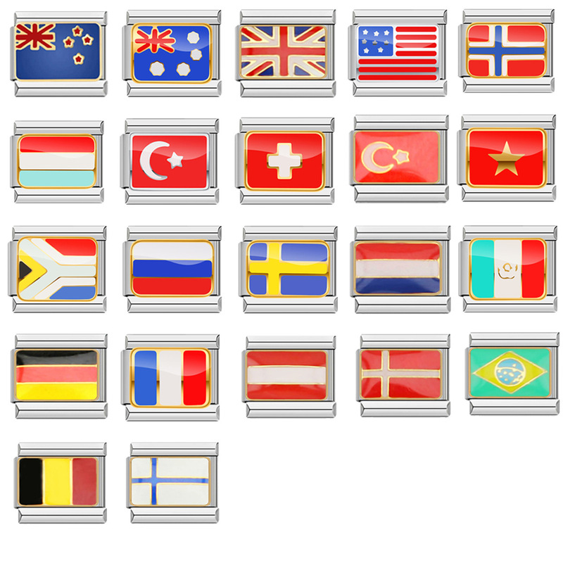 European and American Cross-Border National Flag Icons Stainless Steel Glue Cartoon DIY Free Matchinging Italian Module Bracelet