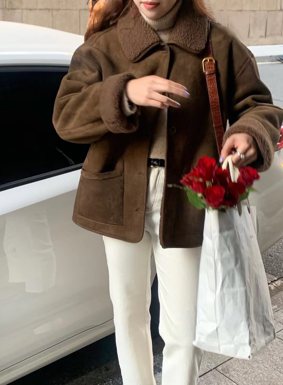 冬用厚手の綿入りジャケット、韓国風リバーシブルラムウールジャケット、襟付き、ダブルポケット、厚手で暖かい女性用トップス