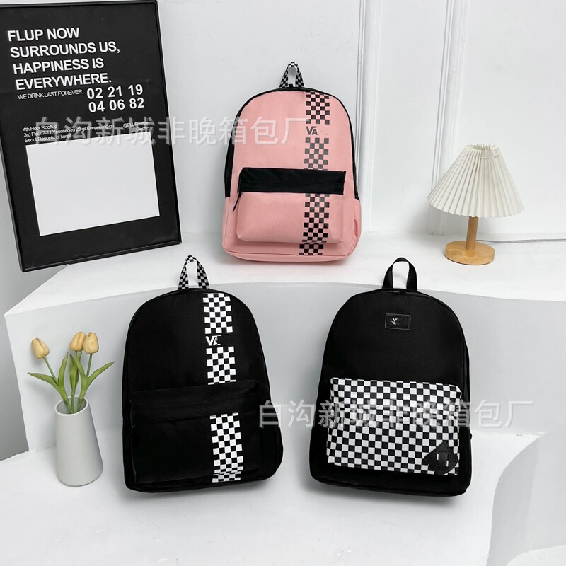 Cross-Border Fashion Versatile Casual Backpack Black and White Checkered Classic School Bag for Men and Women Students Vans Outdoor Sports Backpack