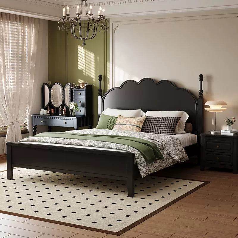 新中古风黑色马赛床法式复古全实木床主卧双人床美式卧室轻奢大床