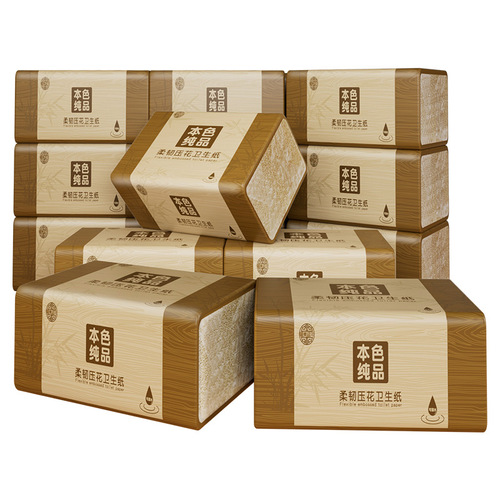 Flat color embossed toilet paper household straw paper toilet paper square knife cut paper whole box batch affordable large package