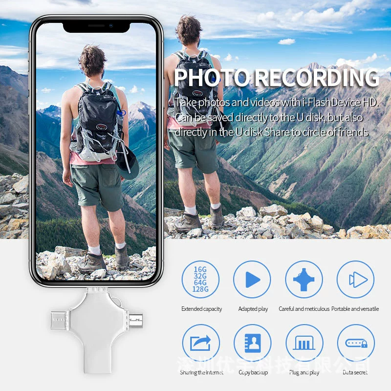 Pendrive 128GB USB Cle i-Phone Android/tablet 4-в-1 1TB 2TB