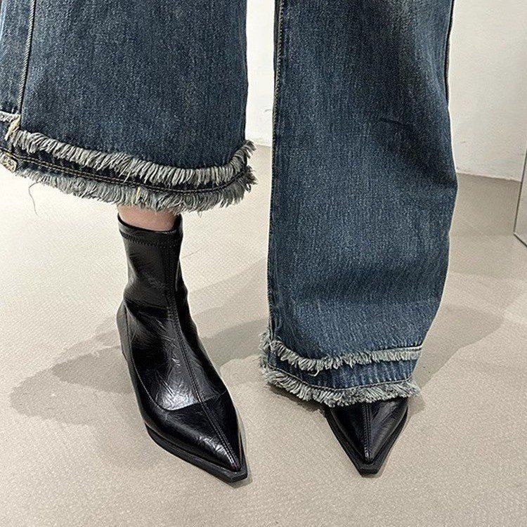 British Style Retro Pointed Toe Short Boots for Women Internet Celebrity Hot Style Non-Slip Short Boots for Women 2025 New Style