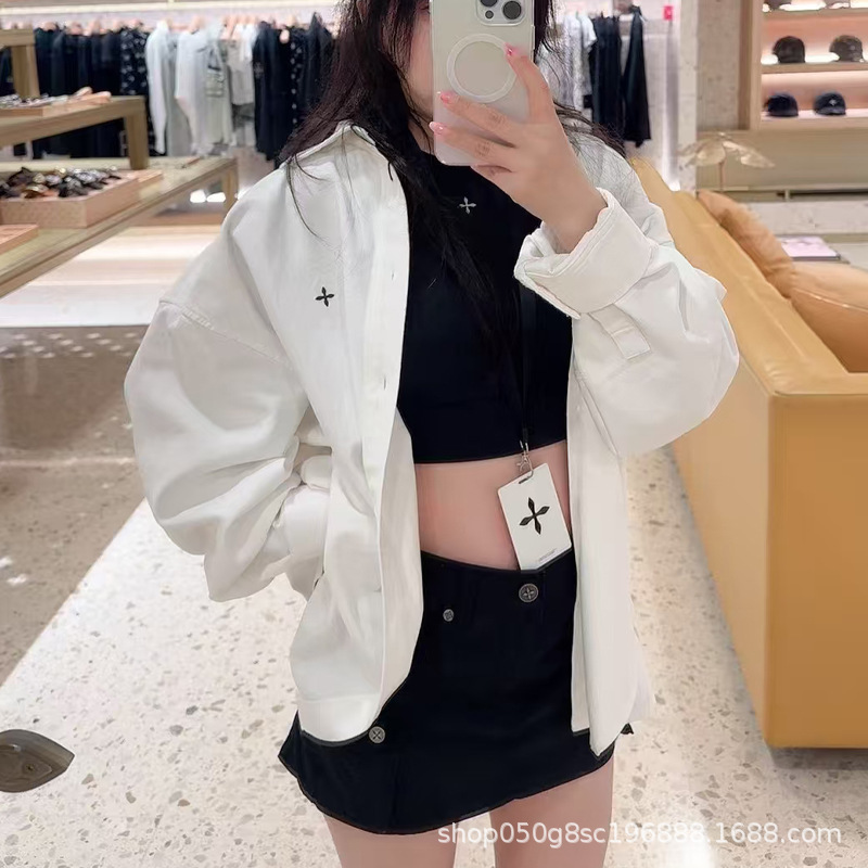 In-Stock Smfr Cross Giant Shirt Embroidery Solid Color Loose Oversized Workwear Casual Shirt Unisex 25 Autumn