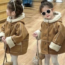 韩国童装冬季新款美拉德羊羔绒双面皮毛一体加厚外套男女童大衣潮
