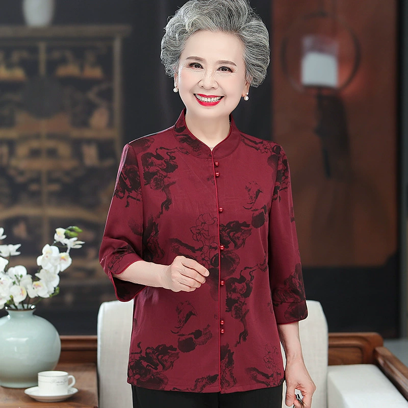 Летнее платье для пожилых людей, блузка, платье Тан для старой леди, благородное платье для бабушки, платье для весны и осени для матери, 60 лет, 70 лет