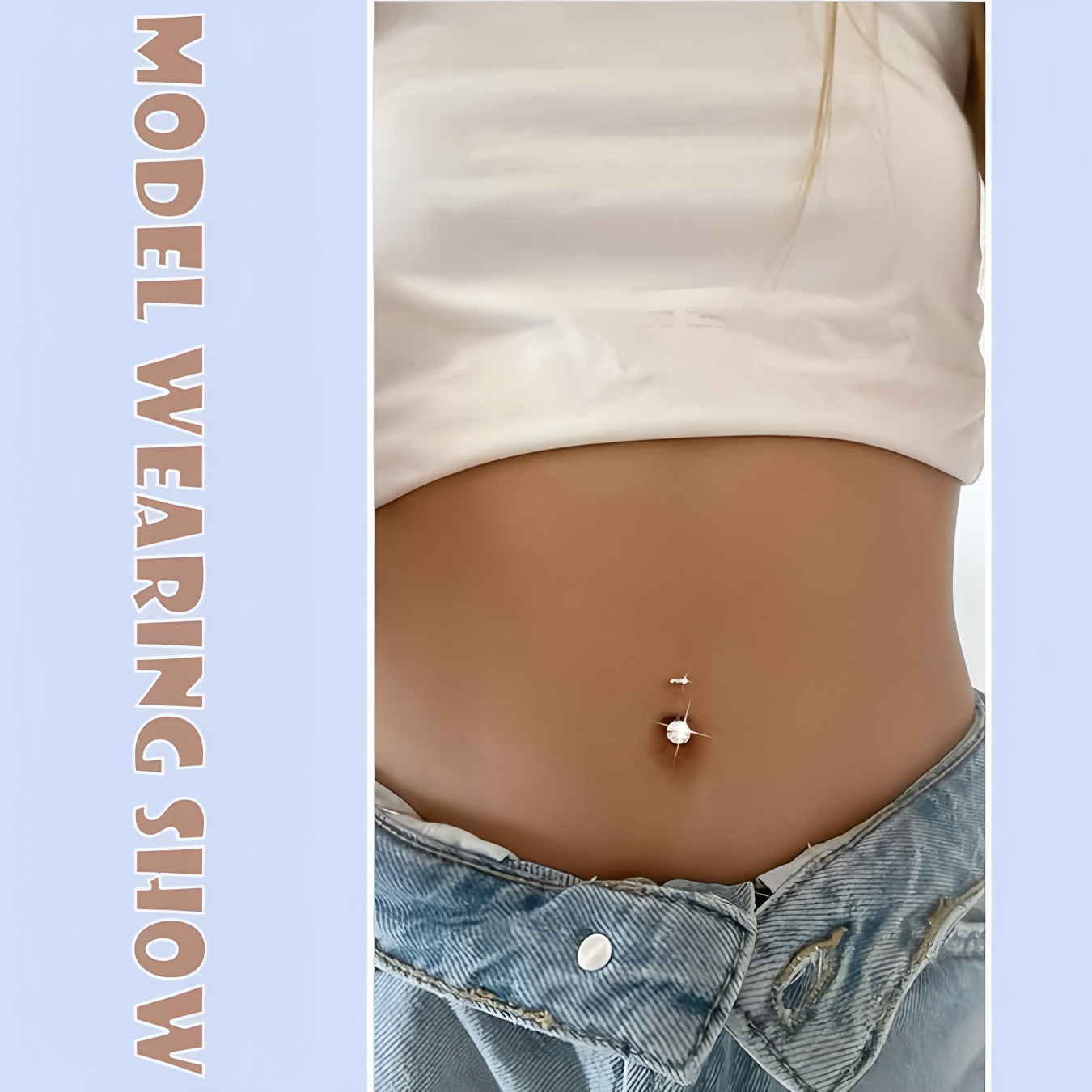Piercing de umbigo elegante com zircônia e pérola em aço_voghion.com