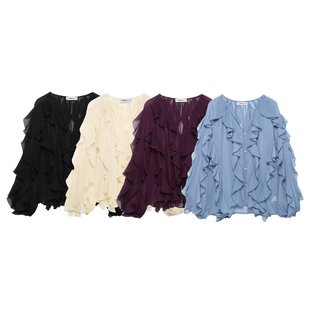 BB2025 Spring New European and American Cross-border Women's Street Fashion Personality Laminated Decorative Shirt Top