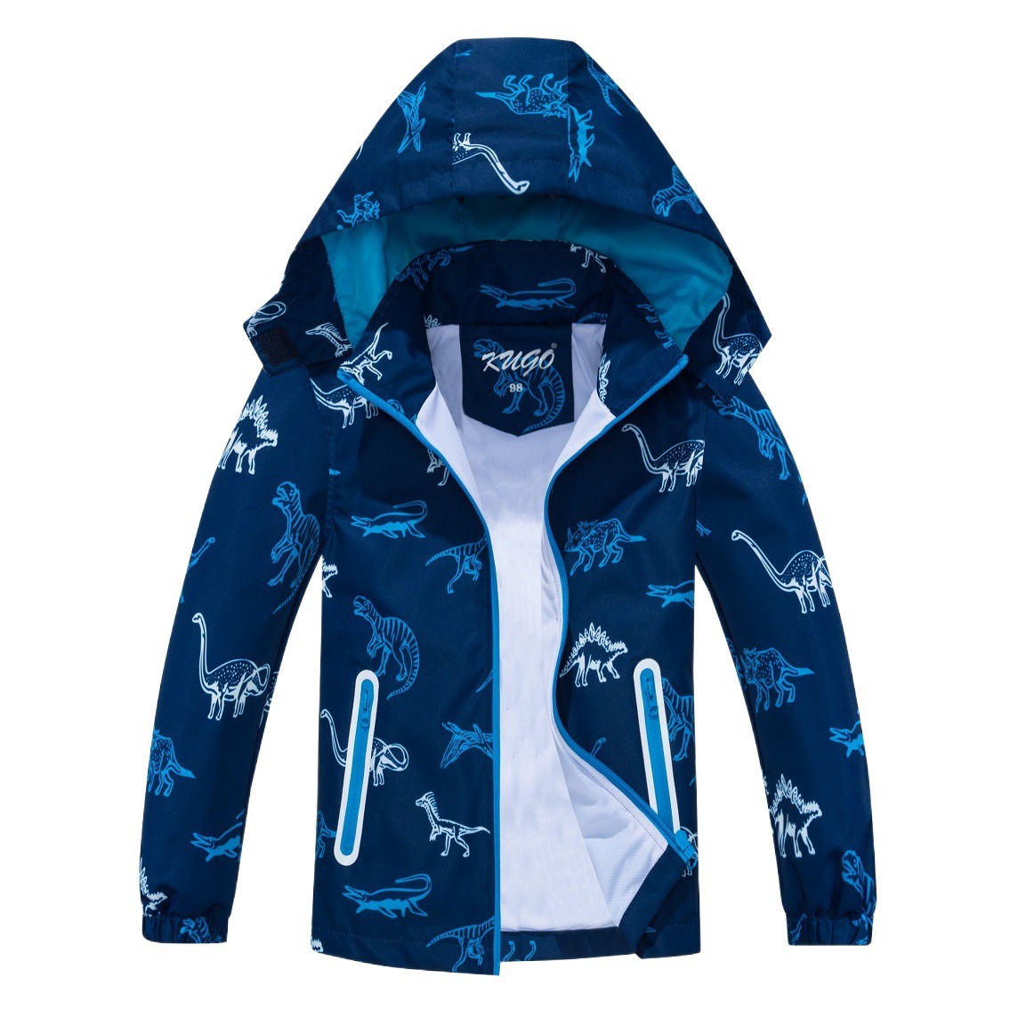 Spring and Autumn New Style Dinosaur Print Gradient Color Outdoor Waterproof Breathable Hooded Jacket Jacket Zipper Shirt for Boys and Girls