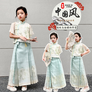 Girls' Summer dress 2025 New Children's Western-style Chinese Summer Dress Horse-faced Skirt Big Children's National Style suit Skirt