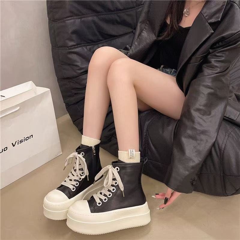 Gran Bretaña primavera y otoño nuevo estilo universal zapatos de mujer zapatos de altura alta con suela gruesa zapatos de altura ligera zapatos de tablero de moda