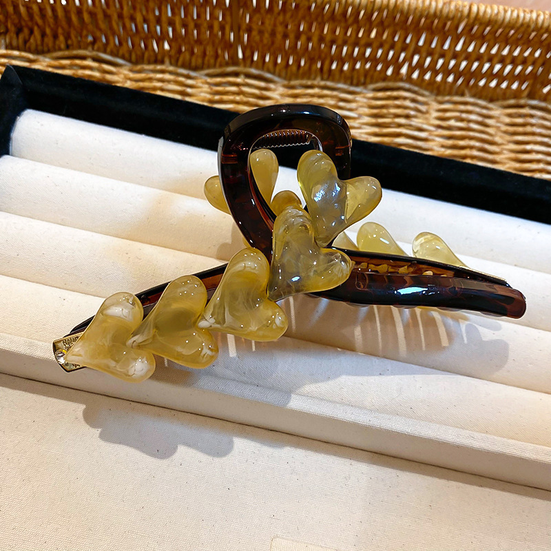 Carpeta de agarre de palabra redonda de color café, clip de tiburón de pelo de disco de alta gama retro, personalidad simple y de moda, nueva horquilla, accesorios para el cabello