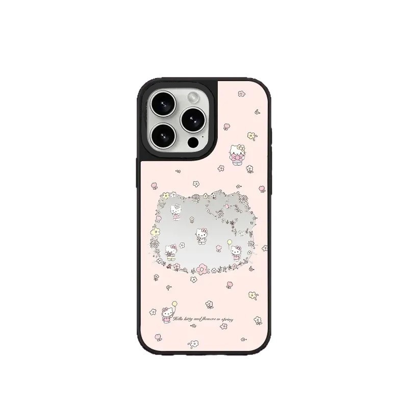 花朵凯蒂适用苹果16镜面手机壳KT猫创意iphone15promax新款保护套|undefined