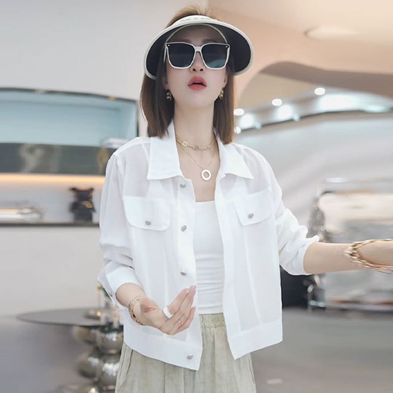 2025 White Long-Sleeved Shirt Women's Design Niche French High-End Sun Protection Clothing Short Jacket Thin Cardigan