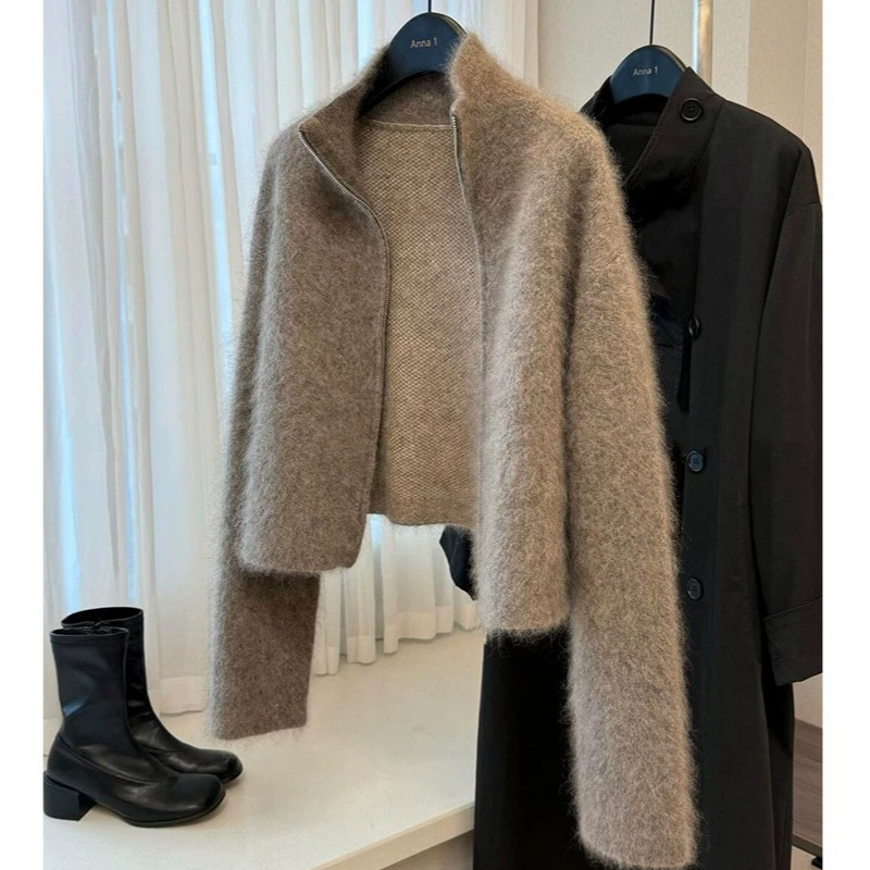 Brown Mink Wool Knitted Sweater Thick Outwear for Women 2025 New Hot Style Autumn and Winter Unique Super Nice Short Top