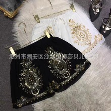 新款时尚重工钉珠短裤松紧腰百搭刺绣亮片雪纺短裤外穿