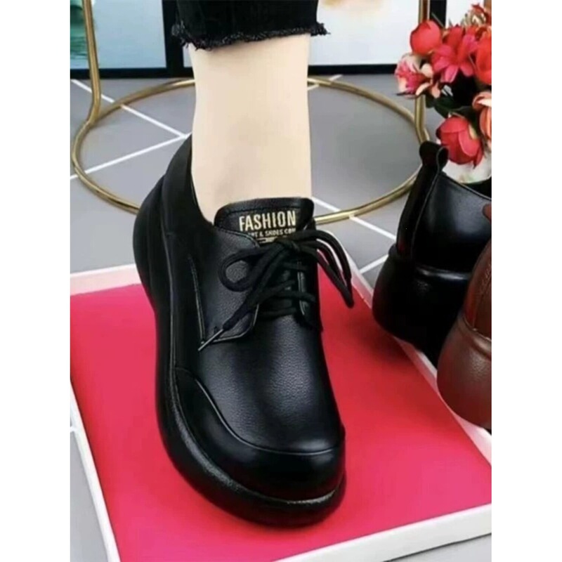 Yierkang clearance sale: thick-soled, genuine leather loafers for women, new spring/autumn styles, soft-soled, soft-faced, lace-up leather shoes