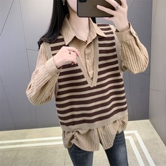 假两件上衣女春秋时尚洋气薄款早秋单穿打底针织衫2025新款初秋季
