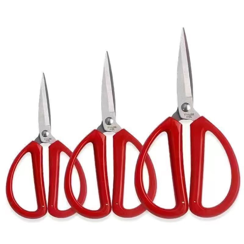 해피 에지 스테인레스 스틸 사무실 가정용 다목적 가위 빨간색 부드러운 플라스틱 핸들 축제 리본 절단 가위