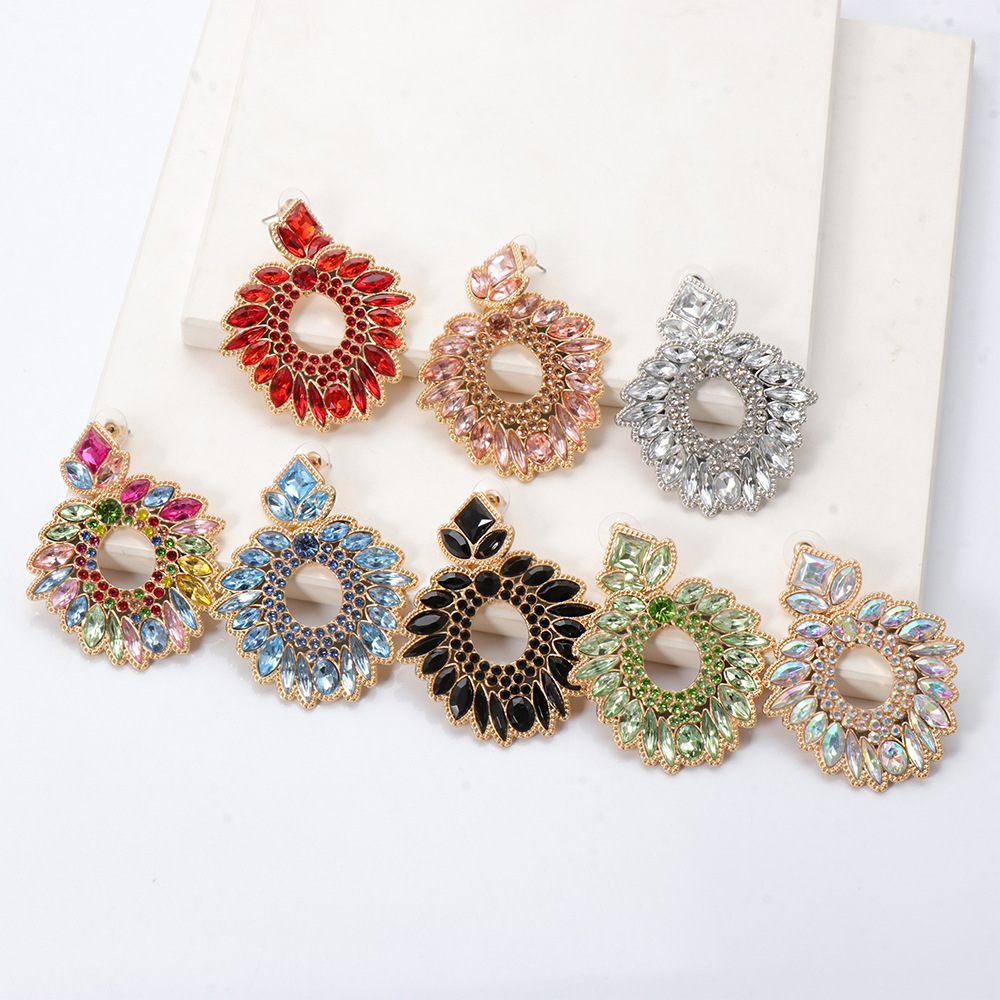 Exaggerated Alloy Rhinestone Colored Diamond Geometric Earrings display picture 20