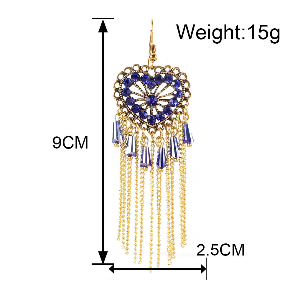 Heart Shape Diamond Chain Tassel Ethnic Style Earrings Wholesale Jewelry Nihaojewelry display picture 1