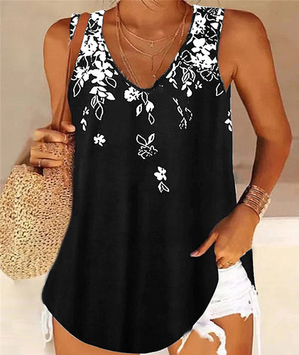 European and American Summer TEMU Independent Site: Women's Loose V-Neck Gradient Sleeveless Printed Top Vest