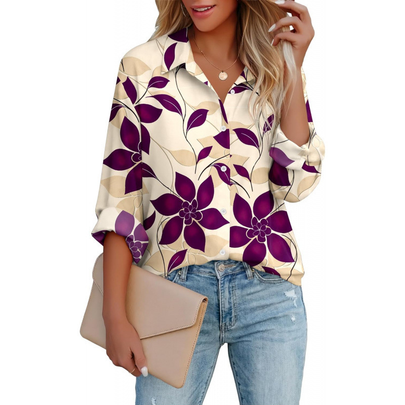 Amazon Women's Button-Down Shirt 2026 Summer New Fashion Casual Printed Chiffon Long Sleeve Top Amazon Women's Button-Down Shirt 2026 Summer New Fashion Casual Printed Chiffon Long Sleeve Top