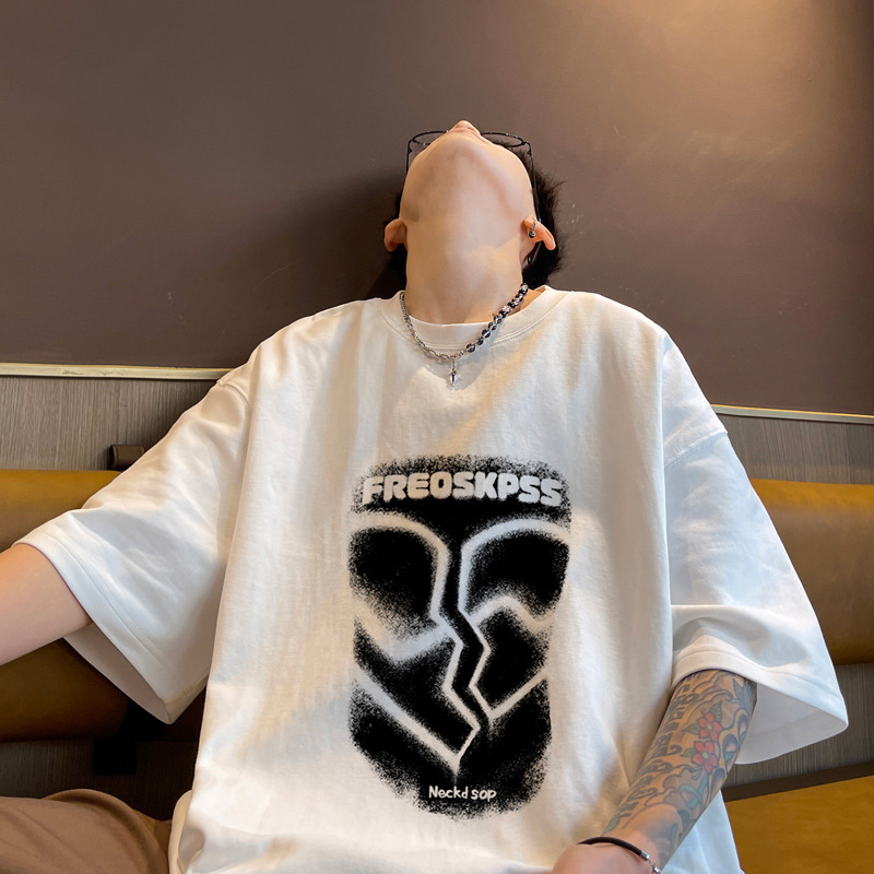 Marca de moda Otoño hombres de manga corta Camiseta de algodón de los hombres cuello redondo más tamaño de grasa suelta de manga corta azul oscuro 5 image 25