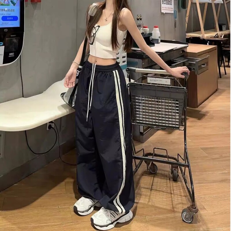 2026 Summer American Street Style Quick-Dry Two-Way Wear Straight-Leg Sweatpants Loose Casual Wide-Leg Pants for Women