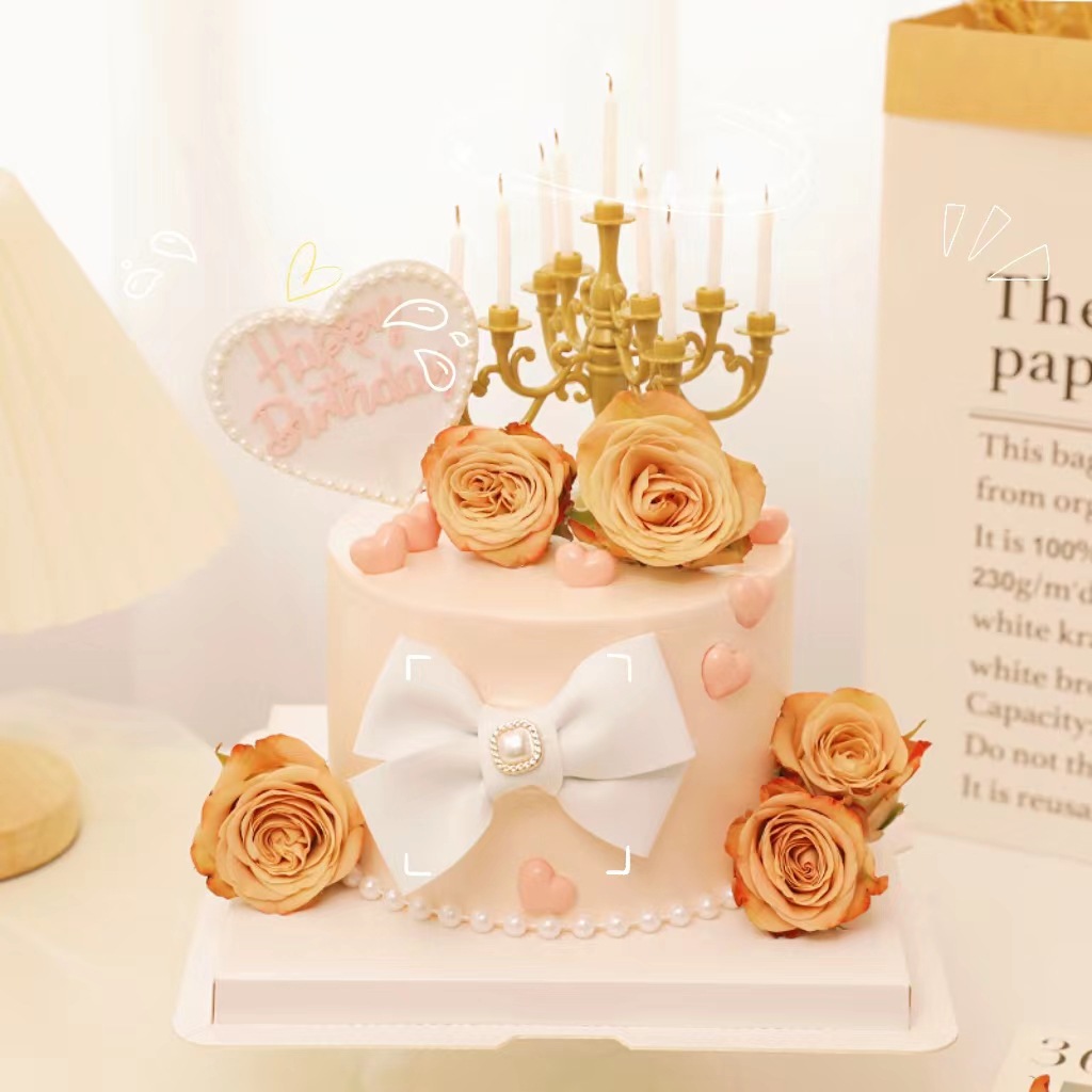 2023 original cake decoration brilliant pearl love hb simple bow high sense atmosphere plug-in card