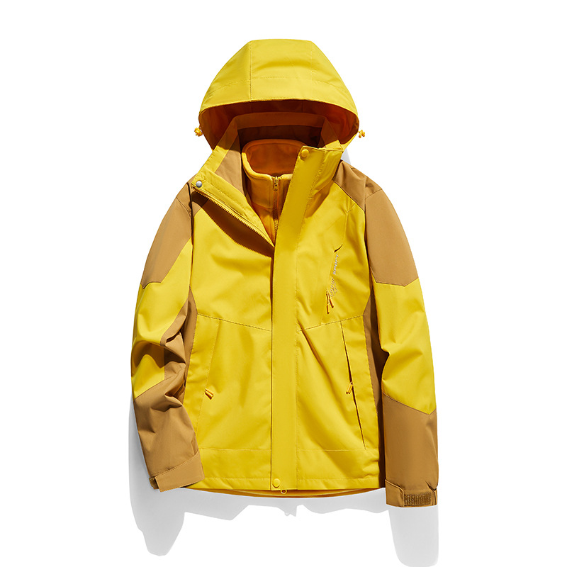 Hombres y mujeres tres en uno desmontable invierno al aire libre dos piezas juego de lana de zorro plata impermeable a prueba de viento abrigo de montaña de moda