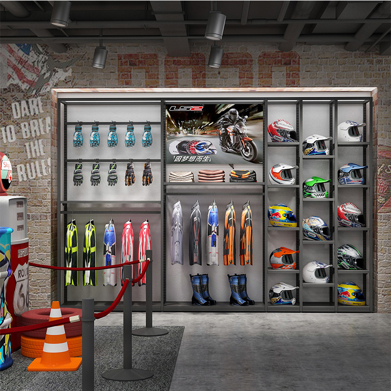 Equipo de la motocicleta eléctrica pantalla rack ciclismo ropa vitrina bicicleta motocicleta casco rack ropa deportiva rack
