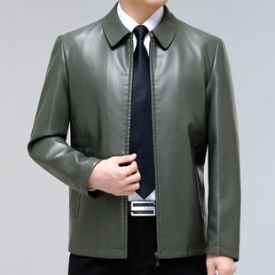 A generation of genuine goods Playboy men's leather clothing spring and autumn business casual high-end plus size dad leather jacket men