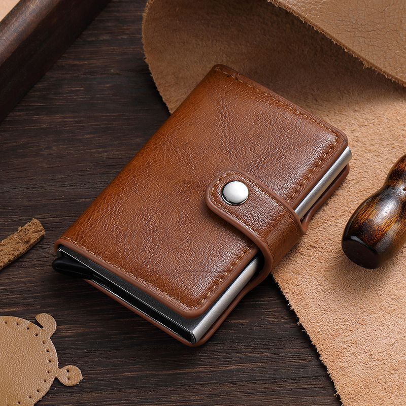 Bolsa de tarjetas de hombre tarjeta de crédito metálica automática pop-up simple portátil anti-robo RFID billetera de aleación de aluminio
