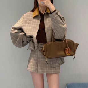 High-end Nanyou miu Wind Factory Women's 2025 Spring and Summer Plaid Waist A- shaped Pleated Short Skirt Fashion Women