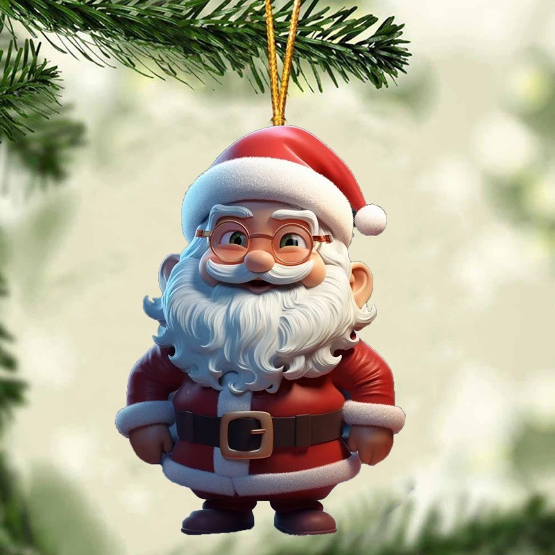 2025 Navidad transfronteriza acrílico plano Santa Claus regalo de decoración de automóviles colgantes decoraciones de árbol de Navidad