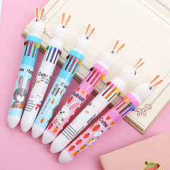 Creative Rabbit Ten-Color Round Bullet Pen, Cartoon Student 10-Color Marker Handwritten Notebook Pens Push-Button Colorful Oil-Based Pens Wholesale
